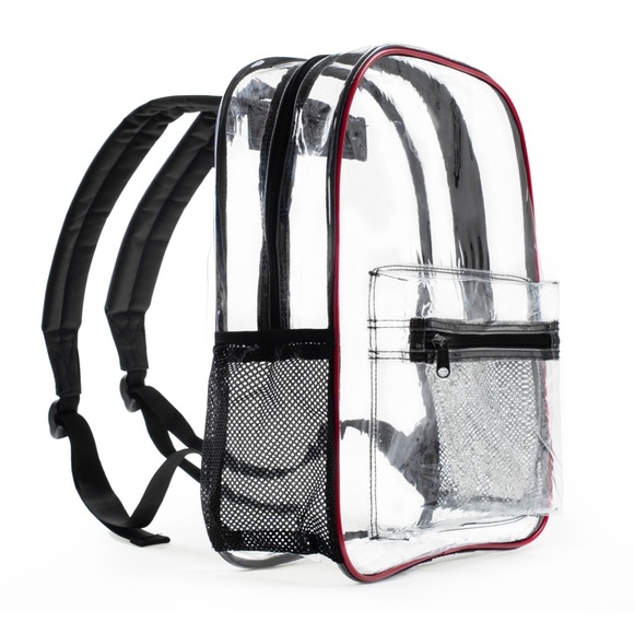 Transparent Heavy Duty Backpack with Black and Red Contrast Seams - Picture 3 of 7